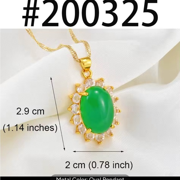 2 piece SET Gold and Green Oval Pendant Necklace - Picture 6 of 7